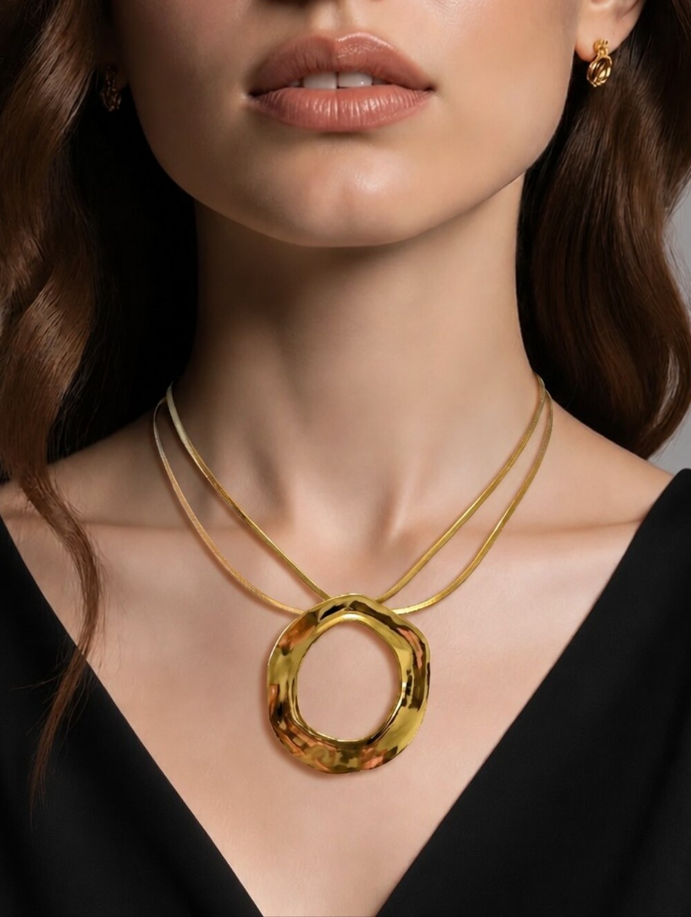 Mayamar Gold Hammered Circle Pendant Necklace & Gift Bag